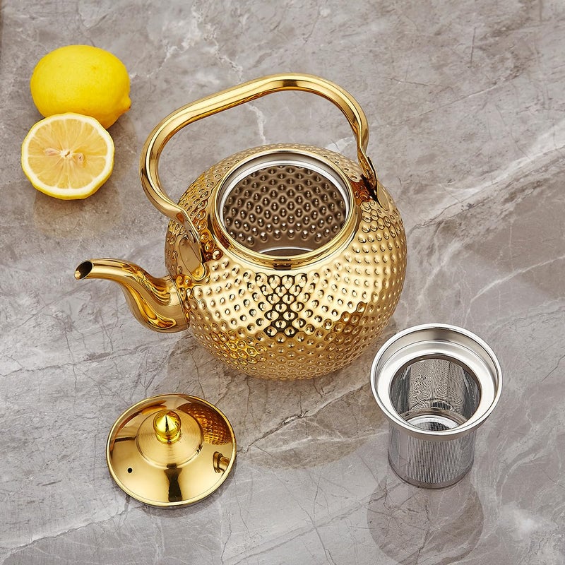SANQIAHOME 1500ml teapot with Infuser stainless steel Water Boilers lifting handle Tea Maker Water Kettle for Induction/Gas gold - Image 4